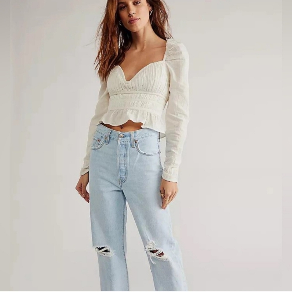 Free People Chloe Puff Smocked Top, M